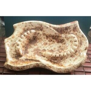 Vintage Midcentury Ceramic Communal Ashtray Brown & Cream 14"x9"x3"